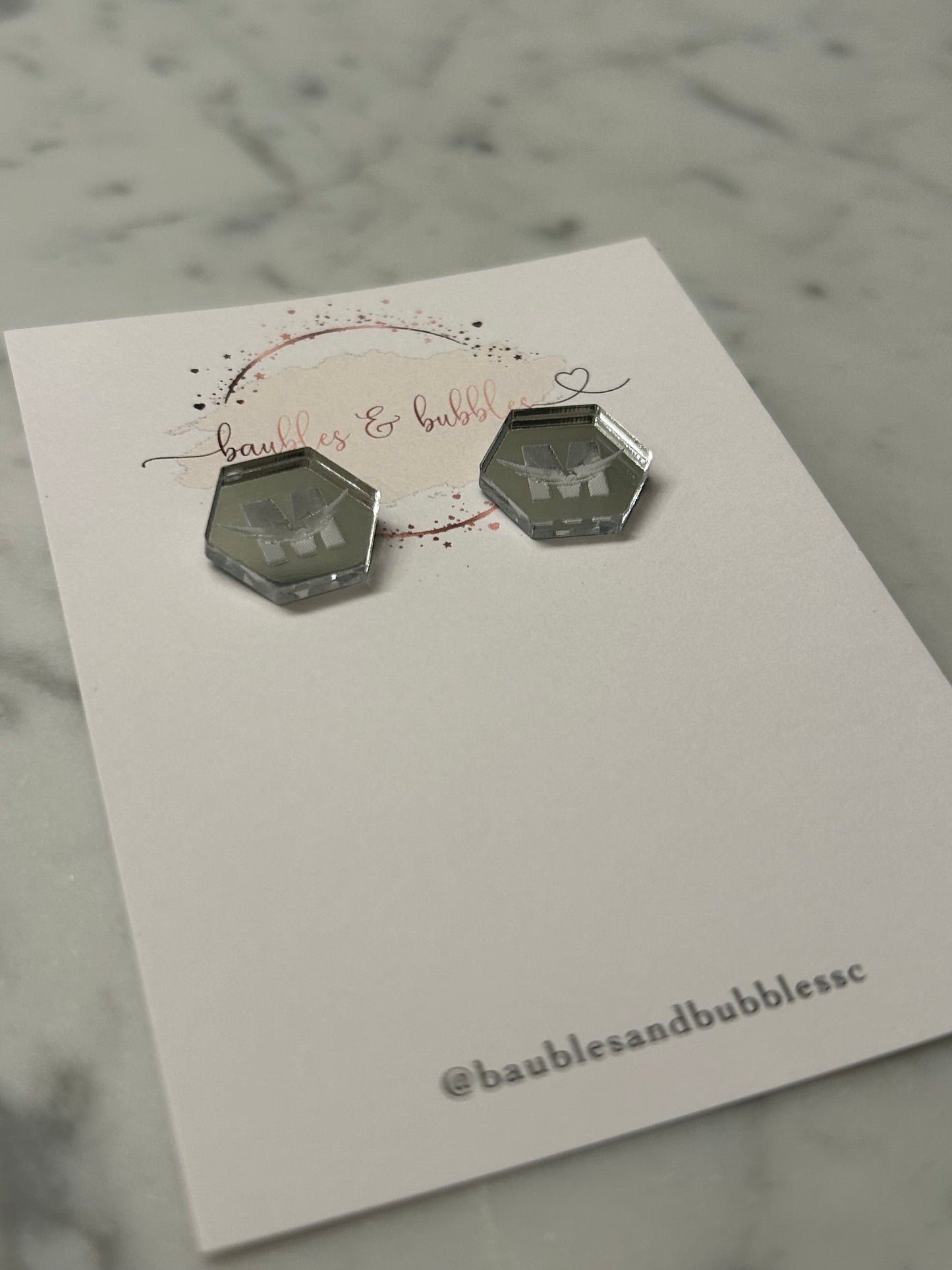 Baubles & Bubbles Hexagon Studs in Silver