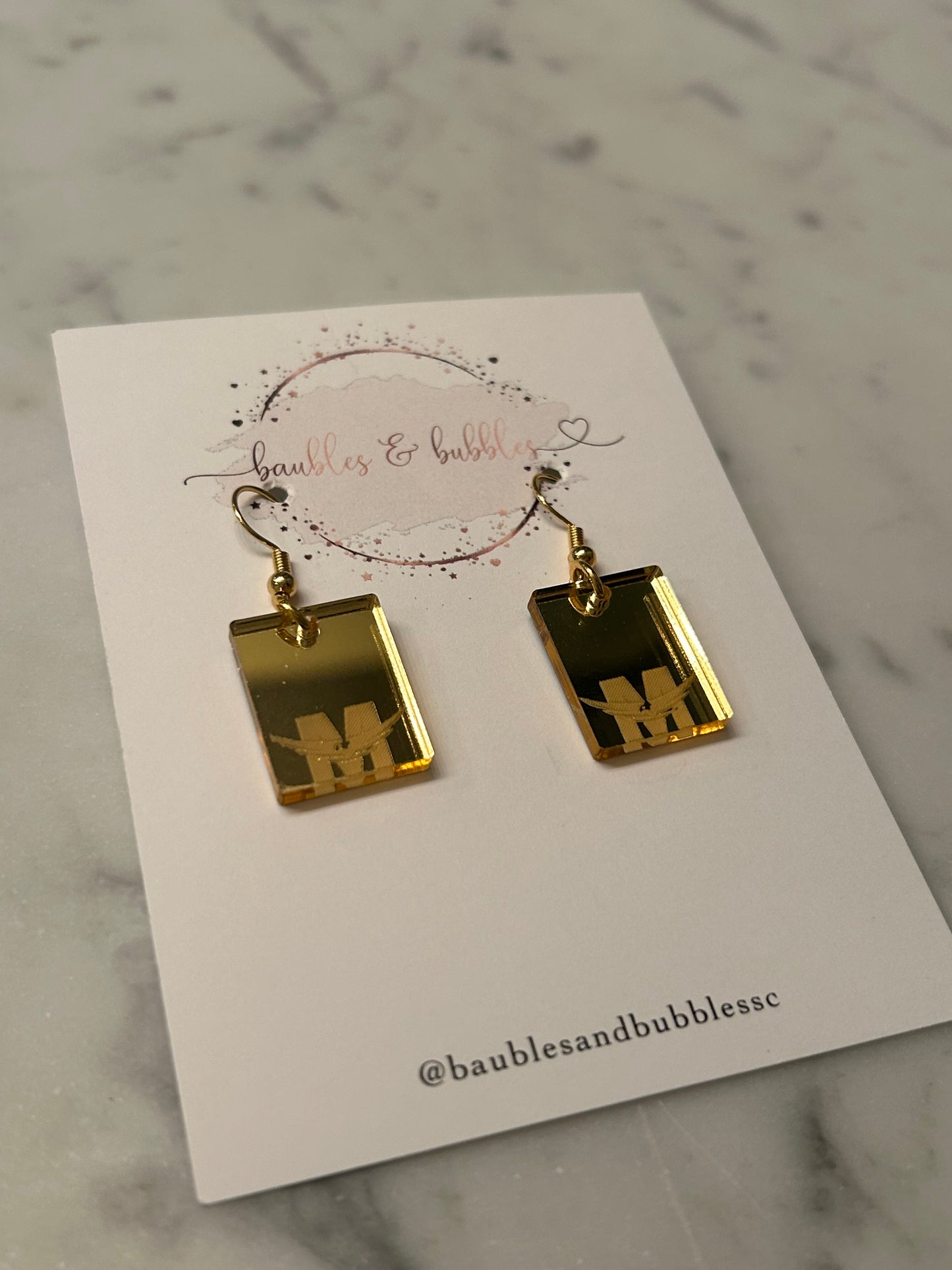 Baubles & Bubbles Rectangle Etched Dangle in Gold